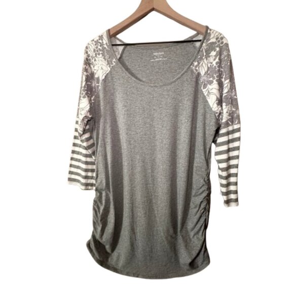 Motherhood Tops - Women's Maternity XL Motherhood Gray with Print and Stripes 3/4 Sleeves